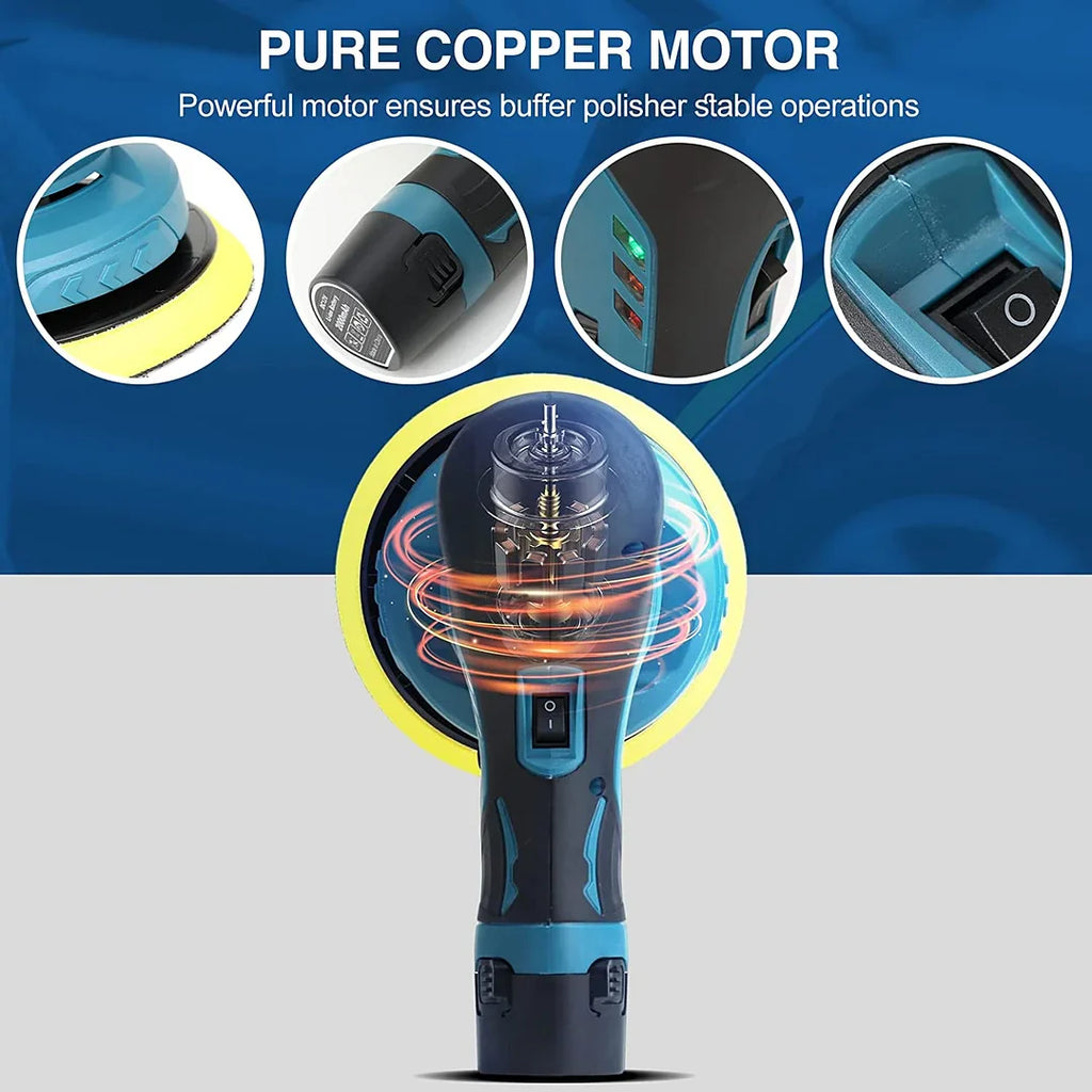 Cordless Car Buffer Polisher | 6-Speed Adjustable, Lightweight & Long Battery Life for Auto Detailing and Home Use