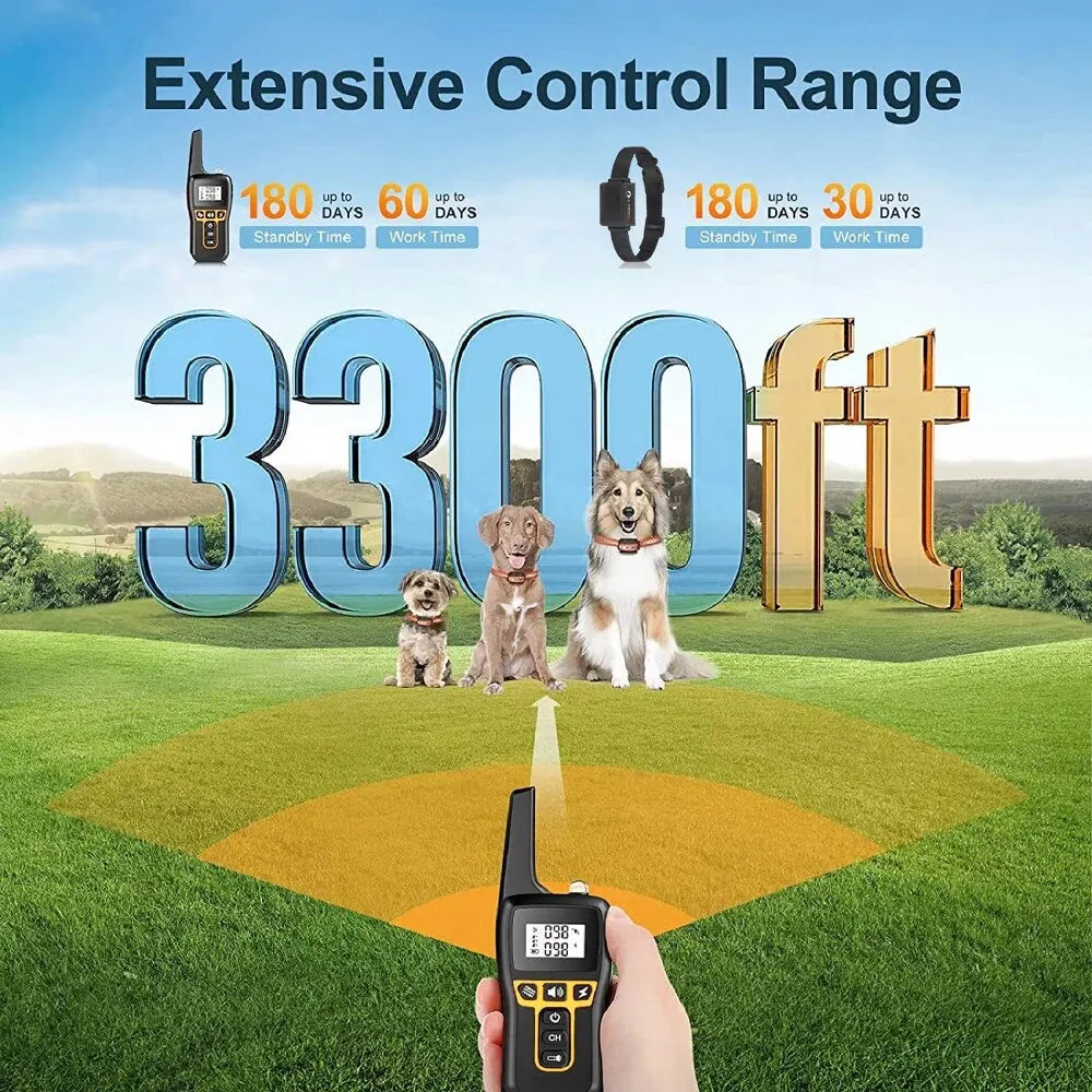 1000m Waterproof Dog Training Collar | Rechargeable, Remote Control with 100 Adjustable Levels for Small, Medium & Large Dogs