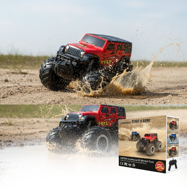 Large Rechargeable Remote Control Monster Truck | 4WD All-Terrain Amphibious Car | Water & Land Stunt Vehicle