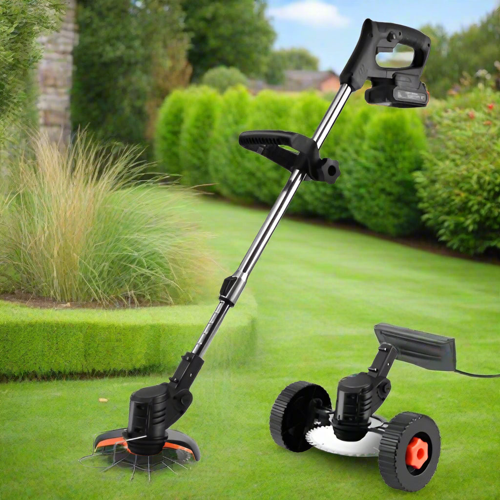 Cordless 3-in-1 Weed Wacker: Electric Grass Trimmer with Steel Blades & Wheels, Ideal for Tall Grass