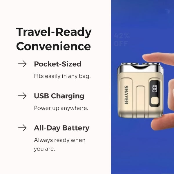 Pocket Electric Shaver - Cordless & Compact, Powerful & Rechargeable, Perfect for Travel