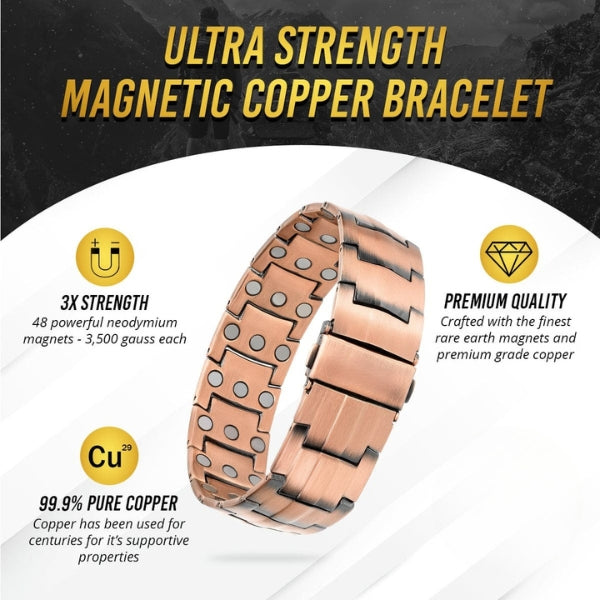 3x Strength Copper Magnetic Bracelet for Men | Adjustable, Waterproof & Ideal for Pain Relief and Improved Circulation