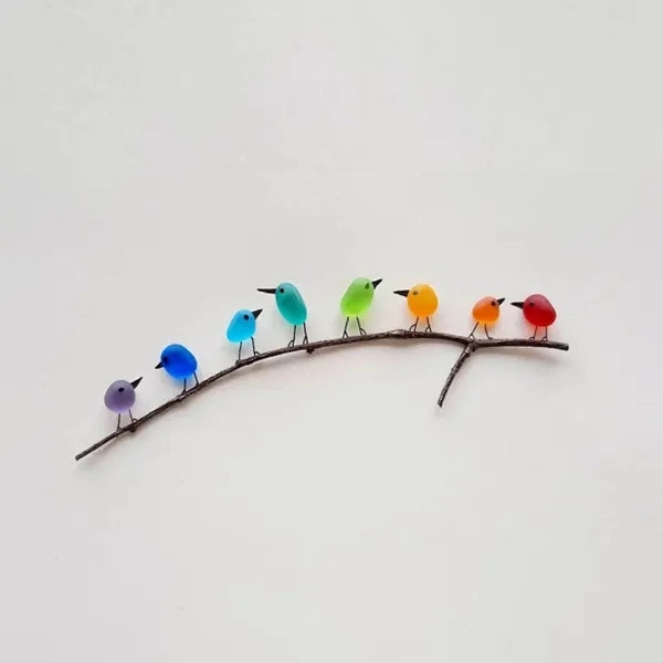 Handmade Sea Glass Birds Art - Spirit Birds on a Branch Wall Decor