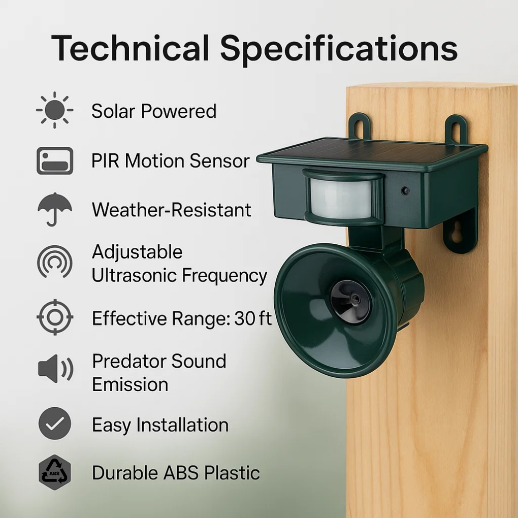 Motion Sensor Bird Deterrent | Effective Pigeon Repeller with Sound Scarer for Gardens & Outdoor Spaces