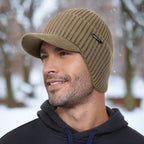 Elastic Warm Earflap Knitted Hat for Men - Knit Hat with Bill & Visor, Ideal for Winter Sports & Fishing