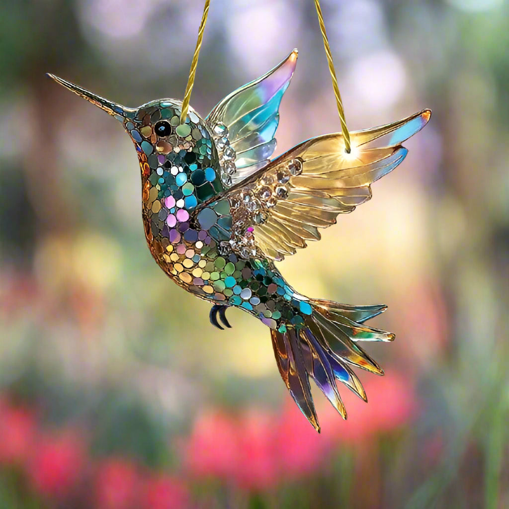 Hummingbird Stained Glass Window Hanging - Colorful Suncatcher Gift & Bird Decoration
