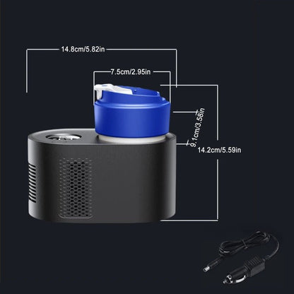 2-in-1 car cup cooler and heater. Keep your drinks hot or cold during your drive. Convenient, portable, and perfect for your car.