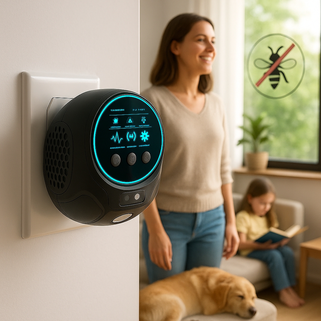 Bee & Wasp Ultrasonic Repellent Device | 360° Electronic Wood Bee Repellent, Plug-In Indoor Bee Zapper & Insect Control Solution
