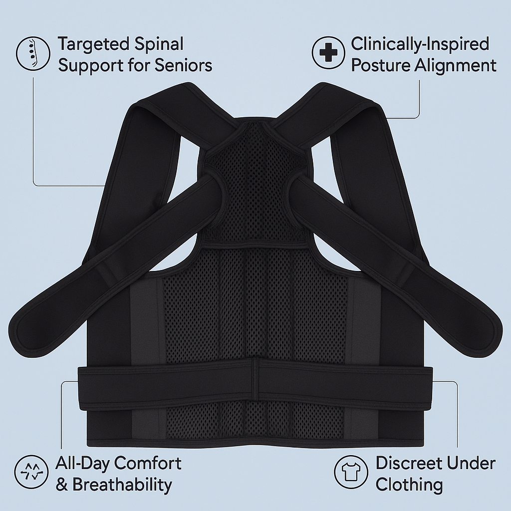 Posture Corrector and Back Brace for Elderly Men – Adjustable Lumbar Support to Relieve Back Pain and Improve Posture