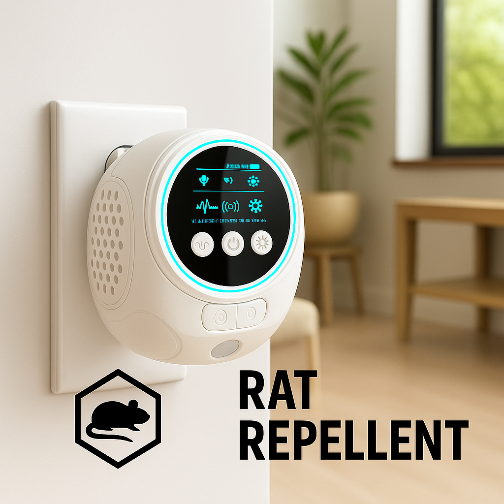 Plug-In Ultrasonic Rat Repellent | 4-Speaker Electronic Rodent Deterrent for Indoor Use – Silent, Chemical-Free & 3200 sq. ft. Coverage
