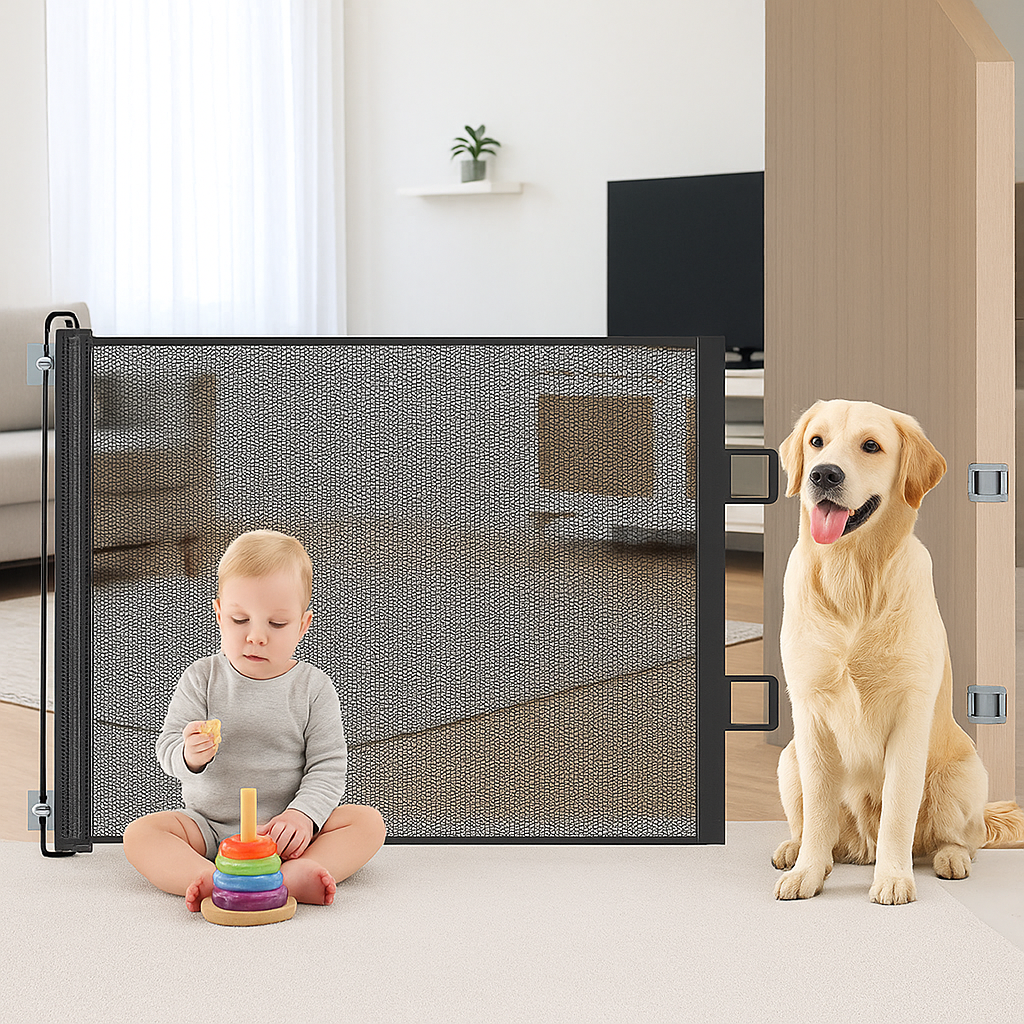 Retractable Dog & Baby Safety Gate | No-Drill Installation, Durable Mesh & Ideal for Doorways and Stairs