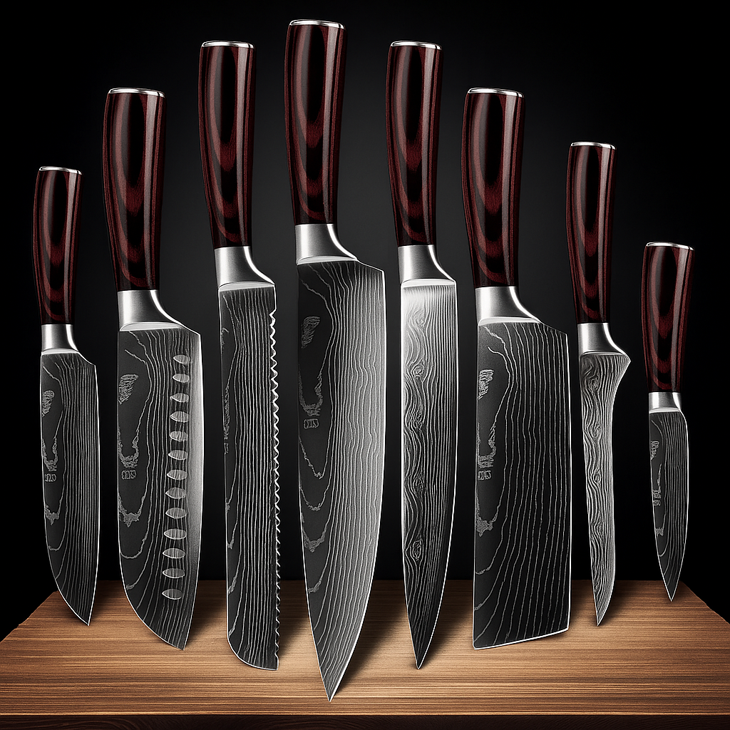 Japanese Damascus Steel Chef Knife Set | Ergonomic Pakka Wood Handles & Ideal for Professional Cooking