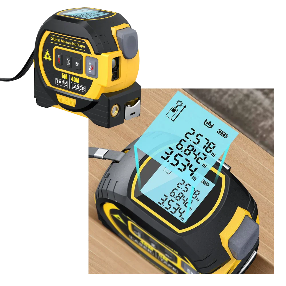 3-in-1 Laser Tape Measure - Distance, Area, & Volume Measurements