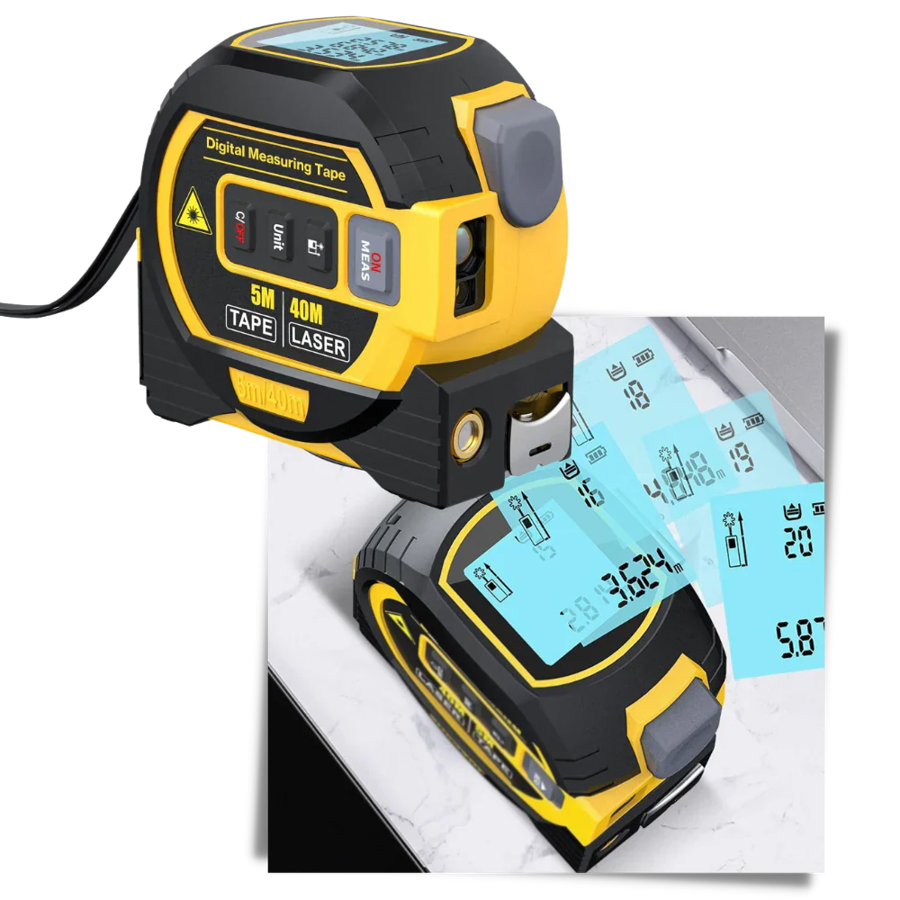 3-in-1 Laser Tape Measure - Distance, Area, & Volume Measurements