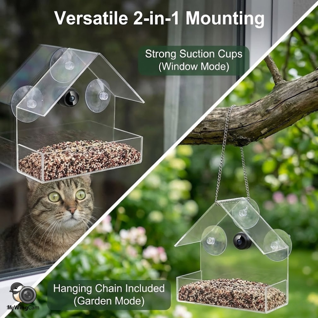 MyWingCam™ Bird Feeder with Camera 1080P HD | Wireless Bird House with Camera for Outside – Window or Hanging Bird Feeder Cam with Night Vision, Audio & Free App – Live Bird Feeder Cam