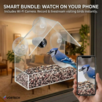 Window Bird Feeder with Camera | Strong Suction Cups Window Mounted Bird House for Outside Wild Birds - Best Window Bird Feeder for Cats and Bird Lovers