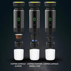 Portable Coffee Maker 3-in-1: Compact Espresso Machine with Built-in Grinder & Milk Frother for Home, Office, and Travel Use