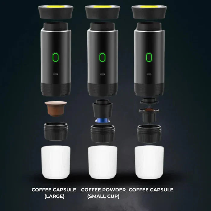 Portable Coffee Maker 3-in-1: Compact Espresso Machine with Built-in Grinder & Milk Frother for Home, Office, and Travel Use