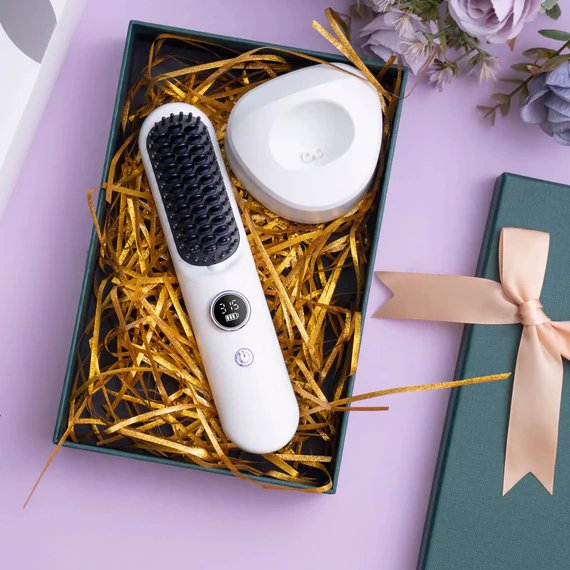 Cordless Hair Straightening Brush - 3-in-1 Anti-Scald Portable Brush for Travel & Gifts for Women