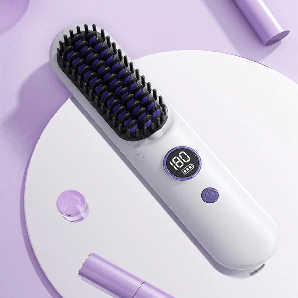 Cordless Hair Straightening Brush - 3-in-1 Anti-Scald Portable Brush for Travel & Gifts for Women