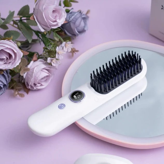 Cordless Hair Straightening Brush - 3-in-1 Anti-Scald Portable Brush for Travel & Gifts for Women