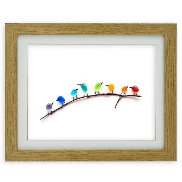 Handmade Sea Glass Birds Art - Spirit Birds on a Branch Wall Decor