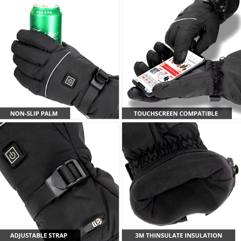 Electric Heated Gloves | Rechargeable, Waterproof & Touchscreen-Compatible for Skiing, Motorcycling & Outdoor Activities