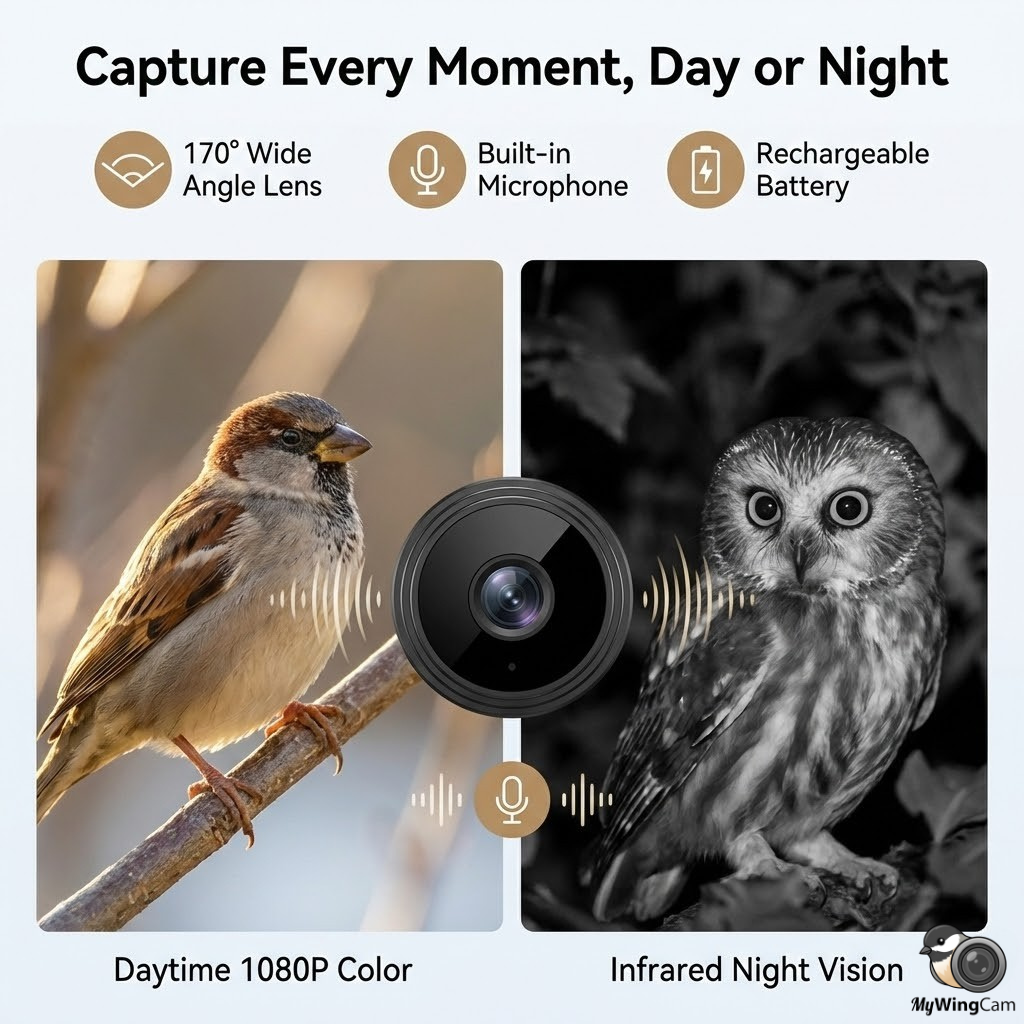 MyWingCam™ Bird Feeder with Camera 1080P HD | Wireless Bird House with Camera for Outside – Window or Hanging Bird Feeder Cam with Night Vision, Audio & Free App – Live Bird Feeder Cam