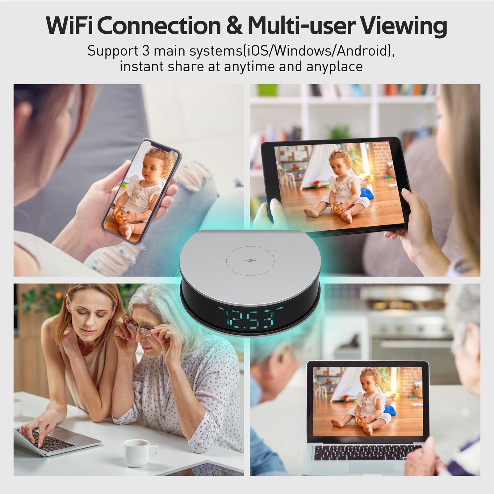 1080P Hidden Camera Alarm Clock | 15W Fast Wireless Charger with Motion Detection for Home Security Monitoring