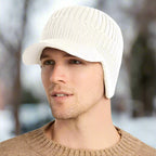 Elastic Warm Earflap Knitted Hat for Men - Knit Hat with Bill & Visor, Ideal for Winter Sports & Fishing