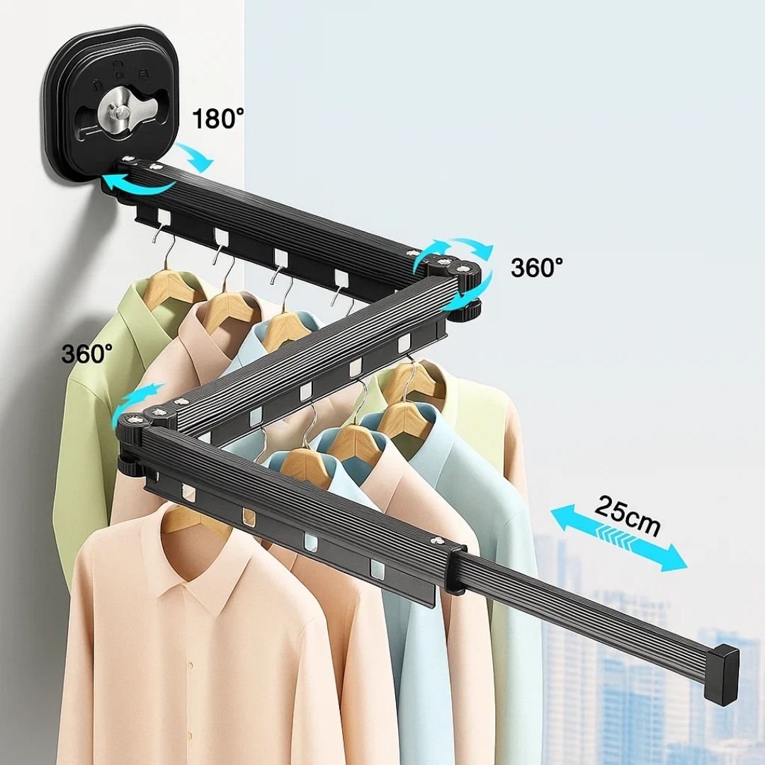 Folding Clothes Hanger | Retractable Wall-Mounted, Stainless Steel Design for Small Spaces & Efficient Drying Solutions