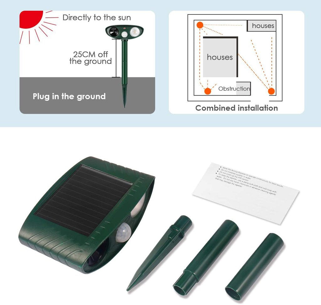 Ultrasonic Squirrel Repeller | Solar Powered, Waterproof & Chemical-Free for Home Protection