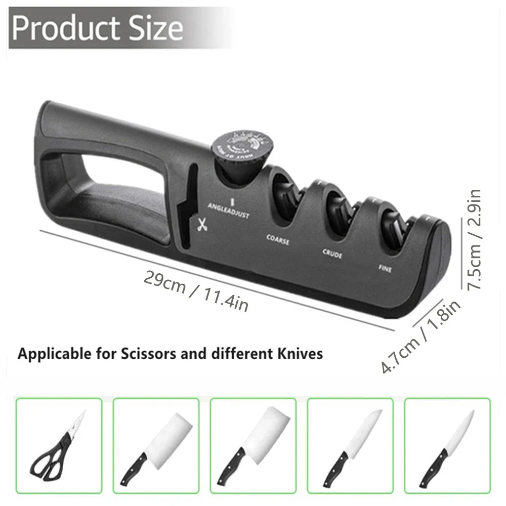 4-in-1 Knife Sharpener | Adjustable Angle, Ergonomic Design & Non-Slip Base for Kitchen Knives and Scissors