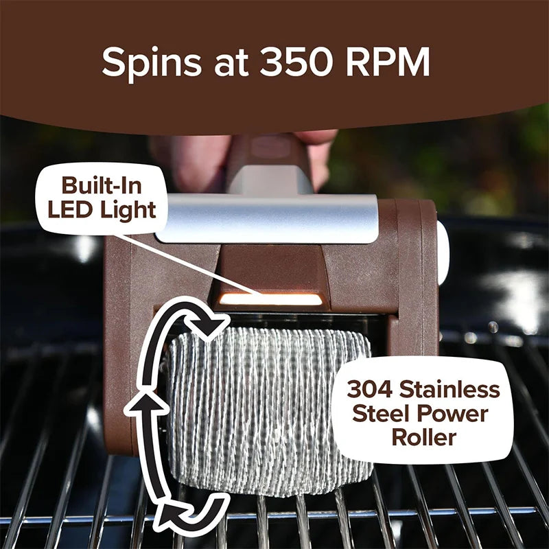 Cordless Electric Grill Cleaner | Bristle-Free, LED Spotlight & Fast 350 RPM Cleaning for Effortless Grill Maintenance