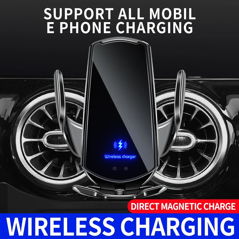 2-in-1 Wireless Car Charger & Phone Holder Auto Clamping - Fast Charging Secure Universal Compatibility Adjustable & Convenient