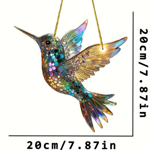 Hummingbird Stained Glass Window Hanging - Colorful Suncatcher Gift & Bird Decoration
