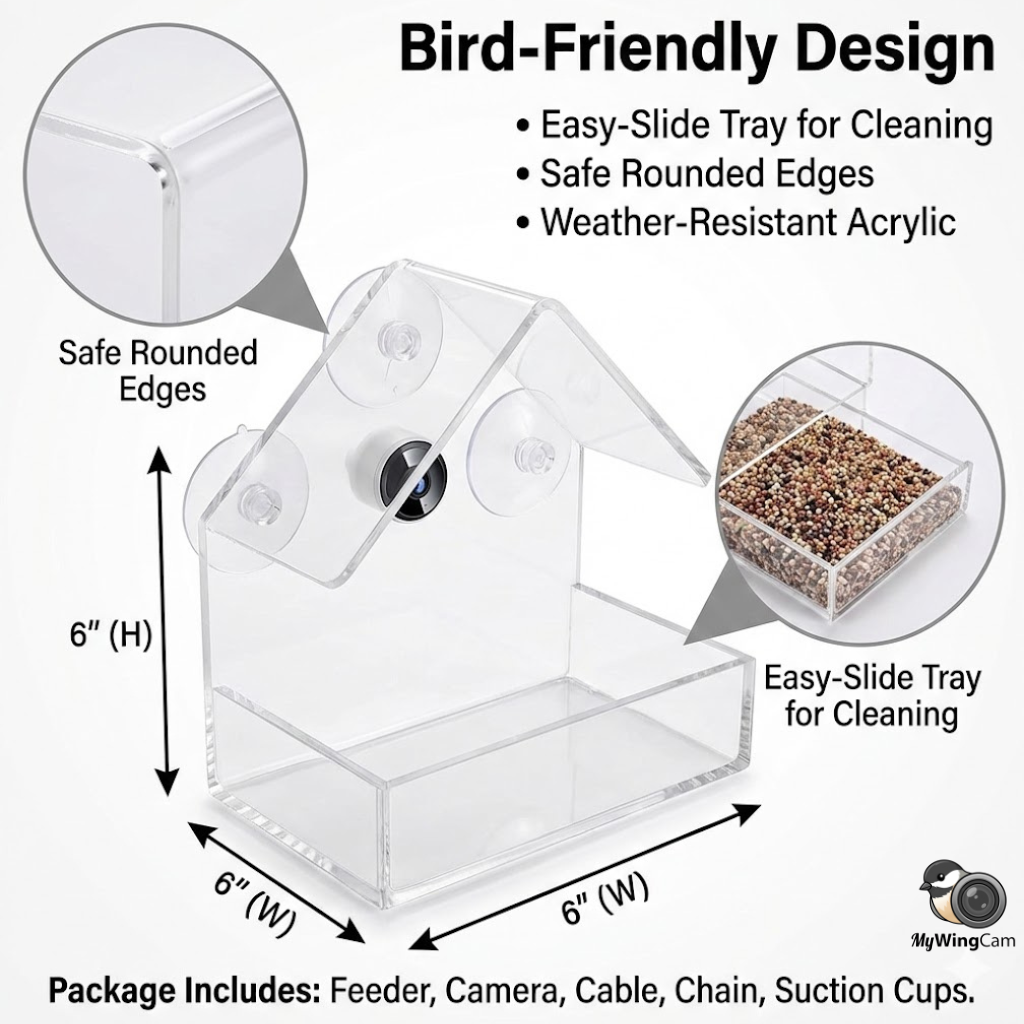 MyWingCam™ Bird Feeder with Camera 1080P HD | Wireless Bird House with Camera for Outside – Window or Hanging Bird Feeder Cam with Night Vision, Audio & Free App – Live Bird Feeder Cam