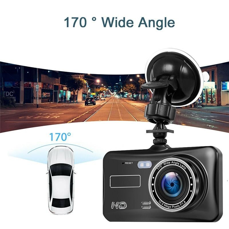 High-Definition Dual Dash Cam 1920x1080P Front and Rear Camera for Cars - 4-Inch Display, Night Vision, Loop Recording
