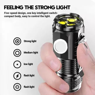 Mini Rechargeable Flashlight with 5 Modes | Super Bright 3-LED Design, Waterproof & Pocket-Sized for Emergency or Outdoor Use