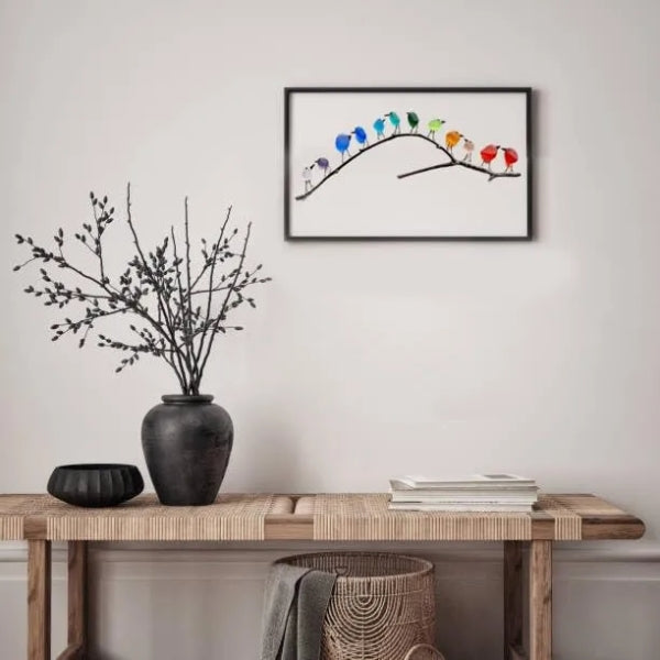 Handmade Sea Glass Birds Art - Spirit Birds on a Branch Wall Decor