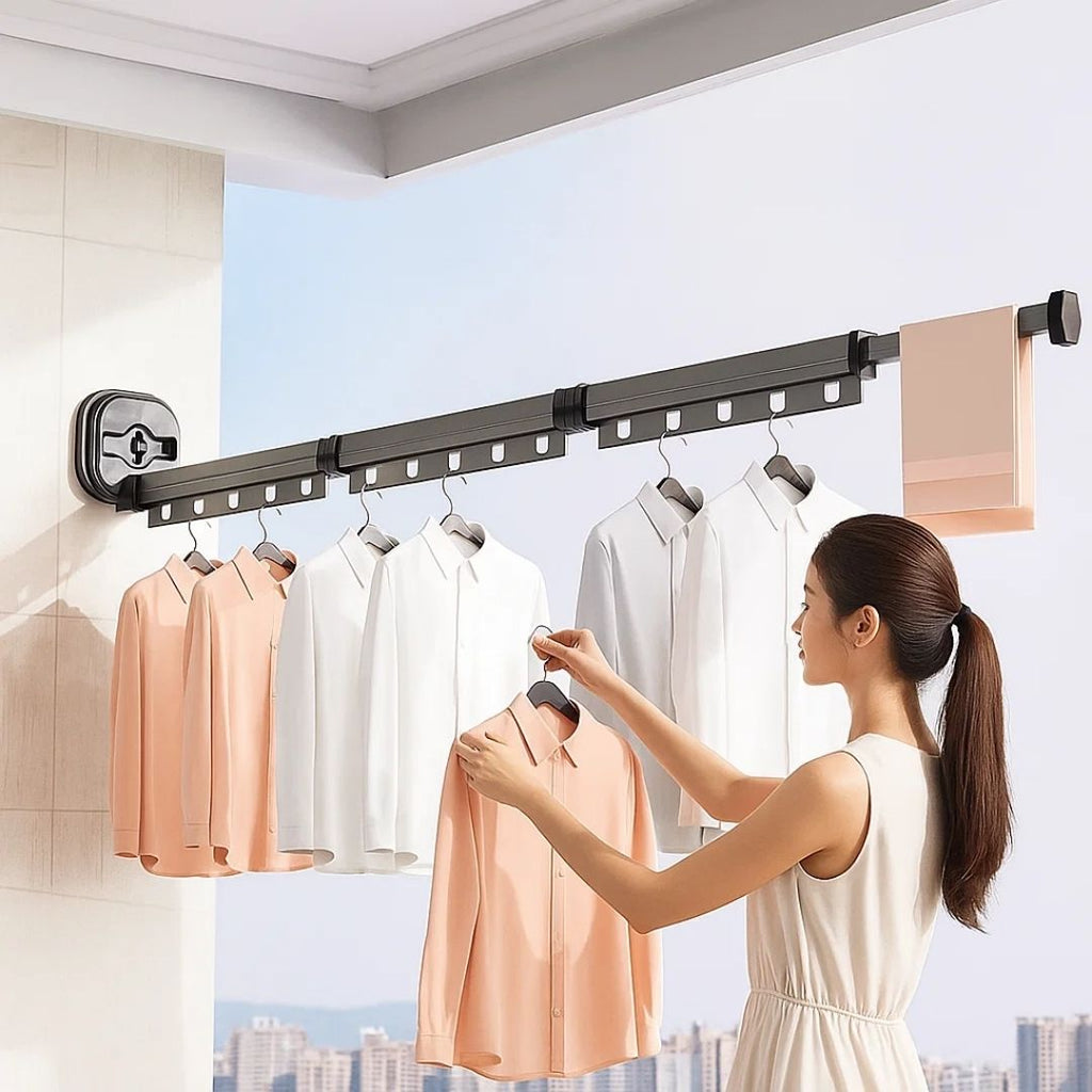 Folding Clothes Hanger | Retractable Wall-Mounted, Stainless Steel Design for Small Spaces & Efficient Drying Solutions