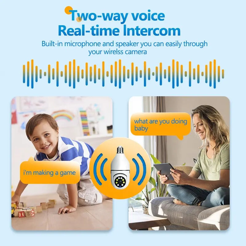 Wifi Surveillance Camera E27 | Full Color Night Vision, AI Human Tracking & Compatible with Alexa for Home Security
