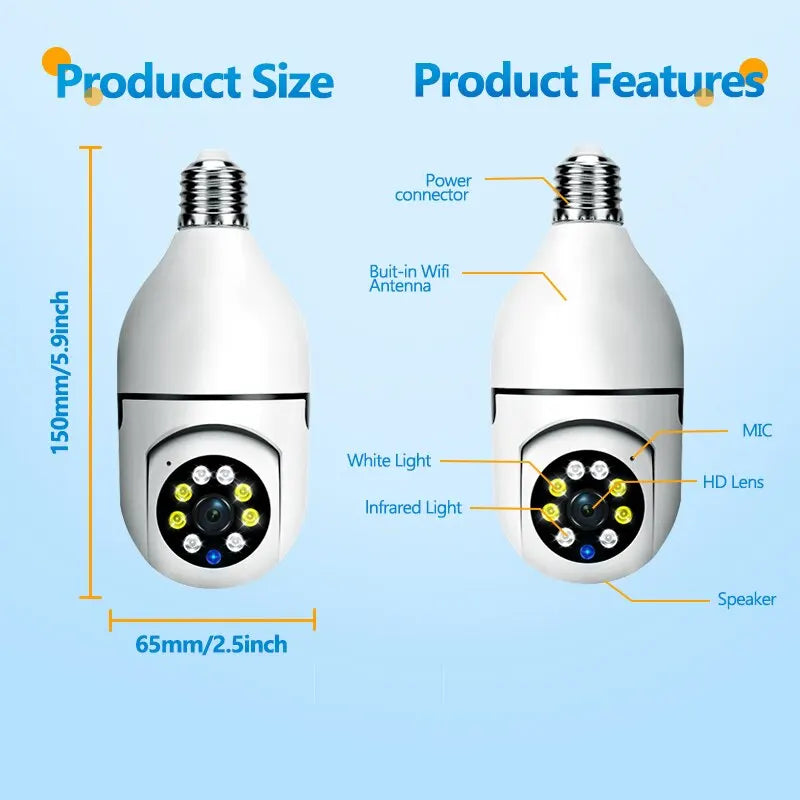 Wifi Surveillance Camera E27 | Full Color Night Vision, AI Human Tracking & Compatible with Alexa for Home Security