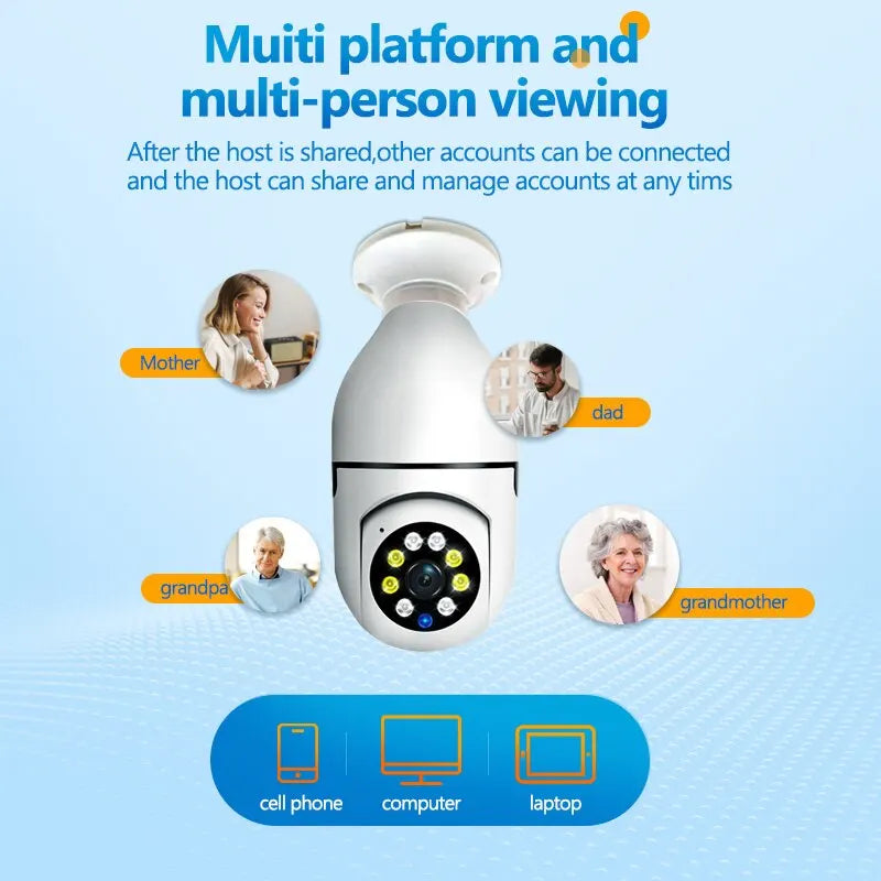 Wifi Surveillance Camera E27 | Full Color Night Vision, AI Human Tracking & Compatible with Alexa for Home Security