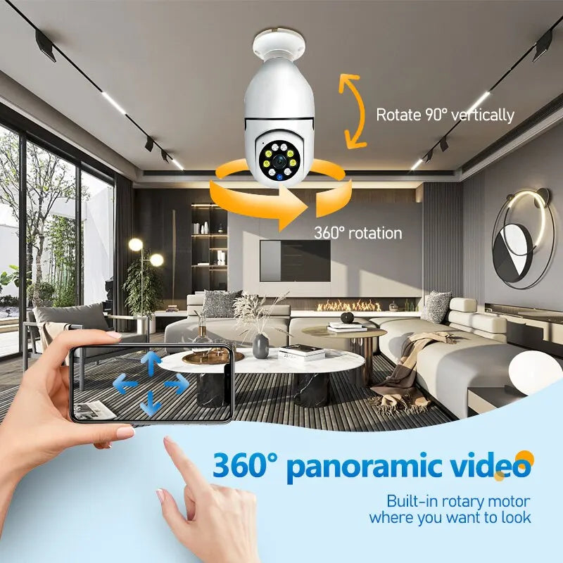 Wifi Surveillance Camera E27 | Full Color Night Vision, AI Human Tracking & Compatible with Alexa for Home Security