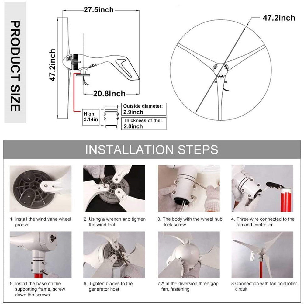 8 Blades Wind Turbine Generator for Home Use - Efficient Renewable Energy Solution for Residential Power Generation