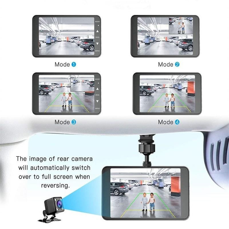 High-Definition Dual Dash Cam 1920x1080P Front and Rear Camera for Cars - 4-Inch Display, Night Vision, Loop Recording