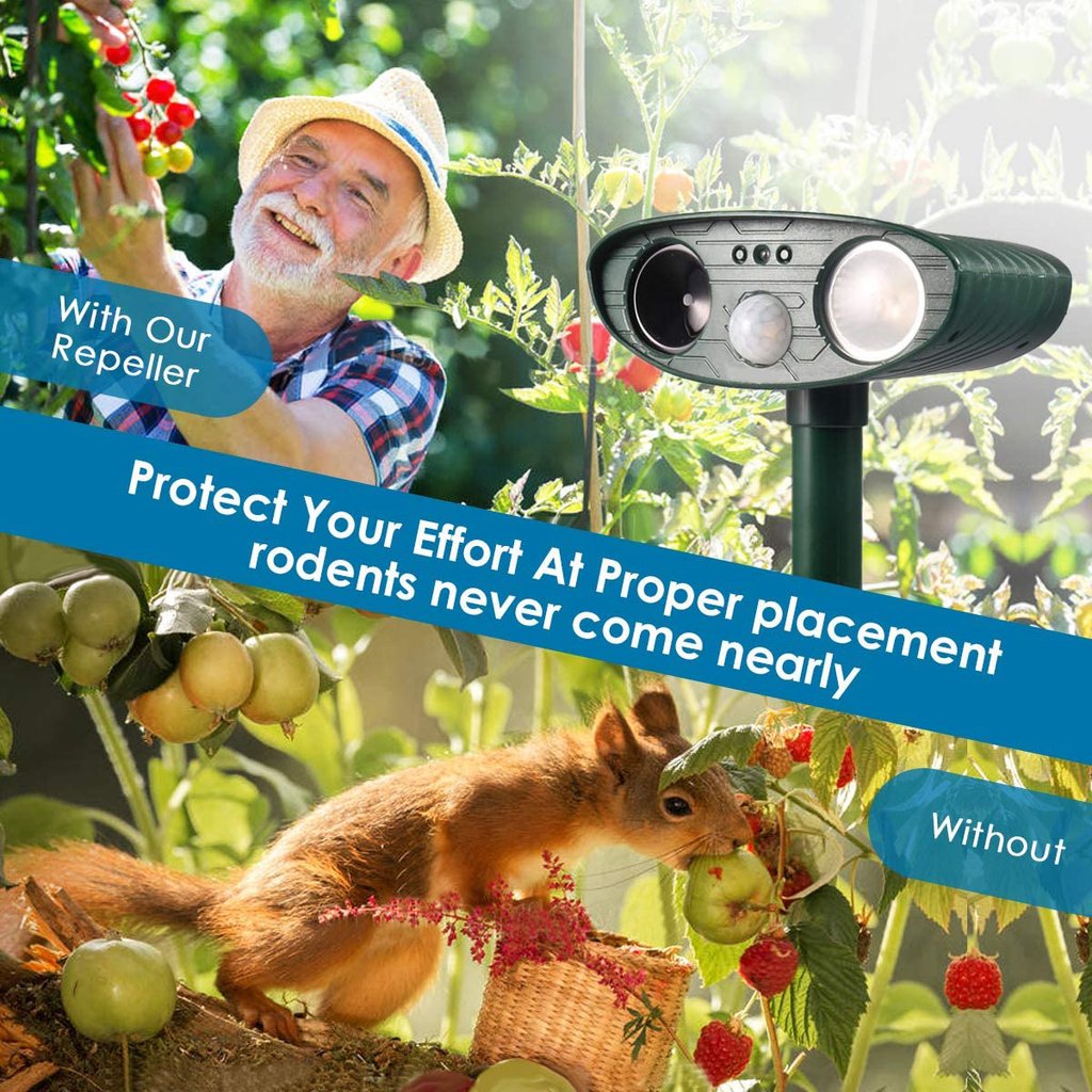 Ultrasonic Squirrel Repeller | Solar Powered, Waterproof & Chemical-Free for Home Protection