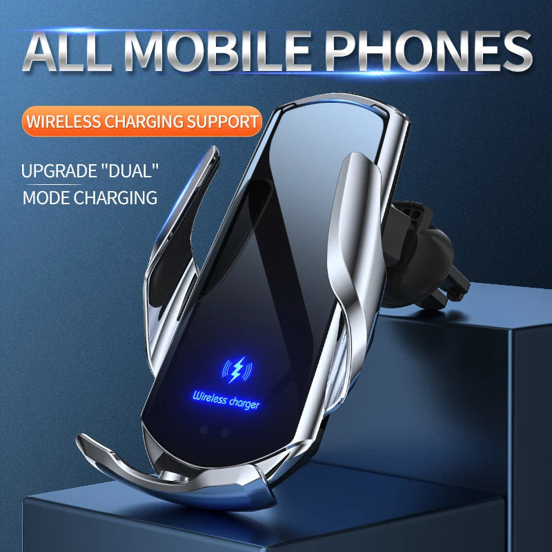 2-in-1 Wireless Car Charger & Phone Holder Auto Clamping - Fast Charging Secure Universal Compatibility Adjustable & Convenient