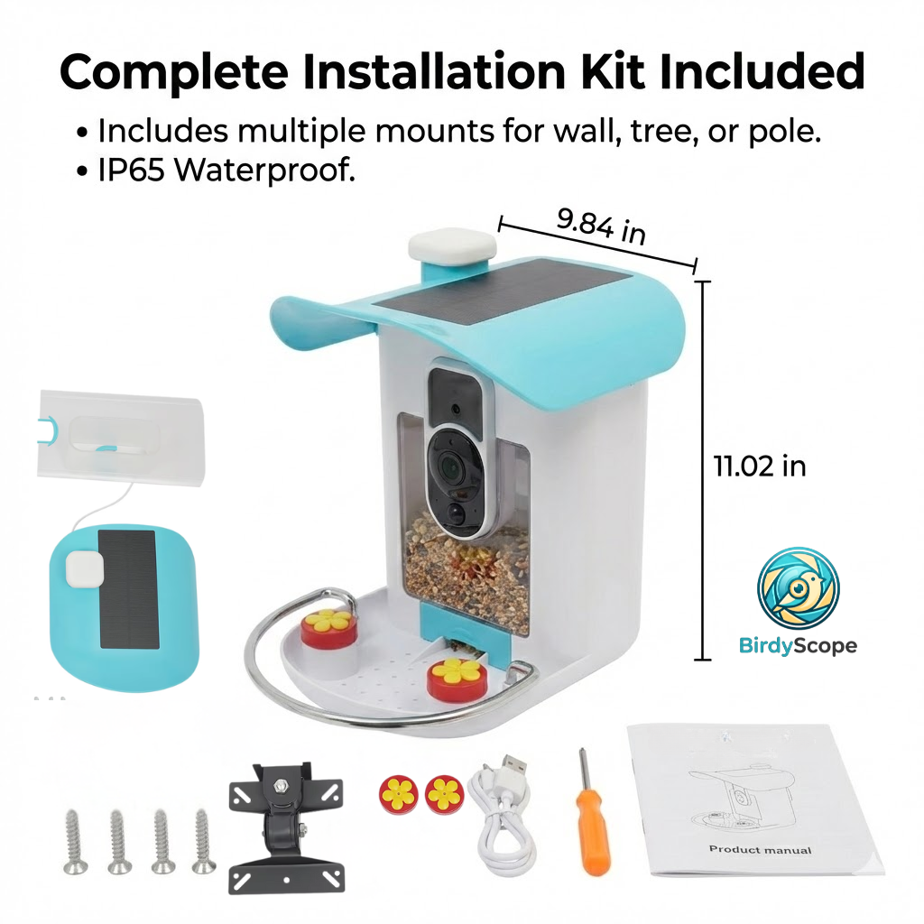 BirdyScope™ Smart Bird Feeder with Camera No Monthly Fees | Solar Powered Hummingbird Feeder Live Bird Cam House - Wireless 2-in-1 Seed & Hummingbird Station